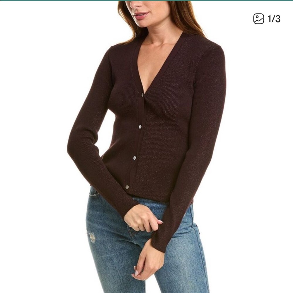 NEW Theory Plaited Cardigan‎ in Merlot Metallic